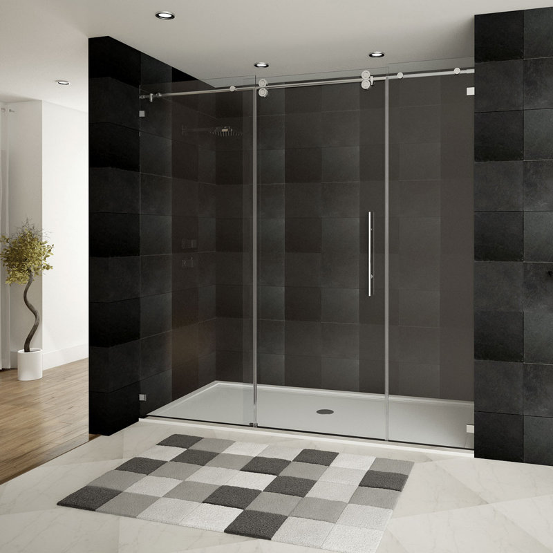 LessCare UltraD 72'' x 79'' Single Sliding Frameless Shower Door with